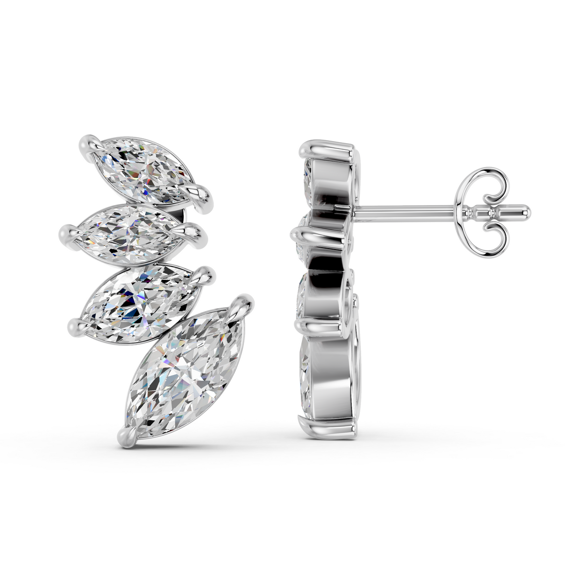 Marquise Lab Diamond Graduating Stud in 14K White Gold – side view