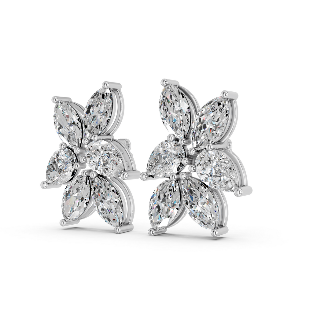 Marquise & Pear Lab Statement Earring in 14K White Gold – angled view
