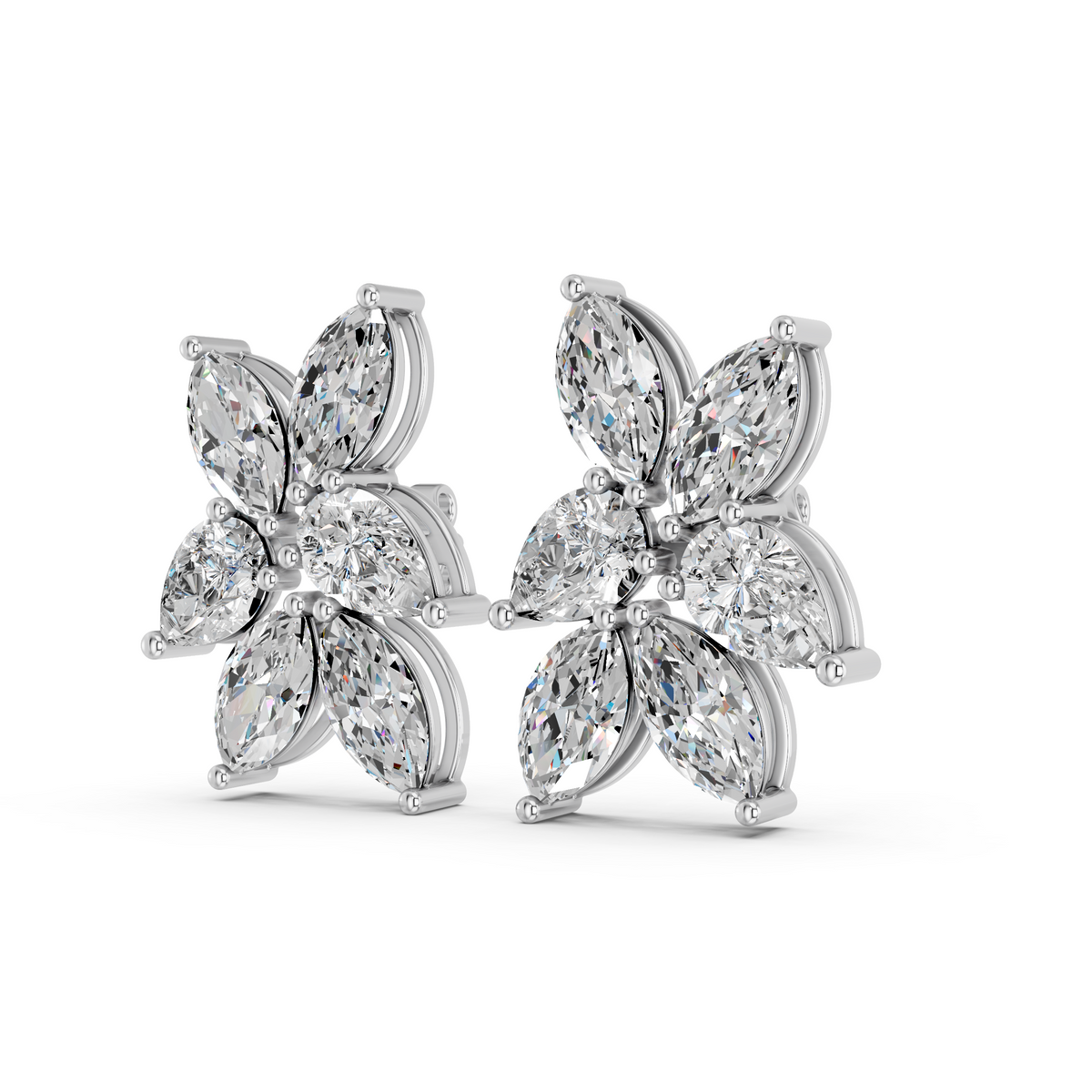 Marquise & Pear Lab Statement Earring in 14K White Gold – angled view