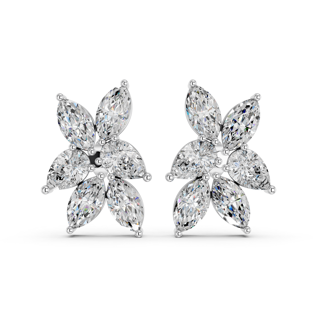 Marquise & Pear Lab Statement Earring in 14K White Gold – front view
