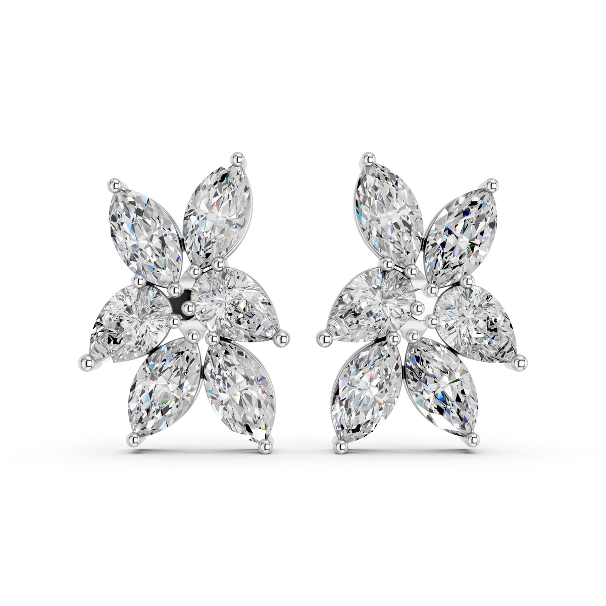 Marquise & Pear Lab Statement Earring in 14K White Gold – front view