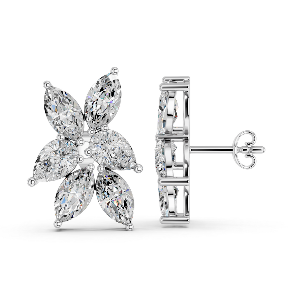 Marquise & Pear Lab Statement Earring in 14K White Gold – side view