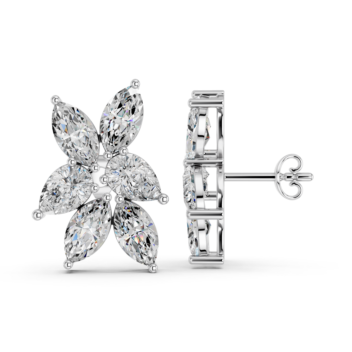 Marquise & Pear Lab Statement Earring in 14K White Gold – side view