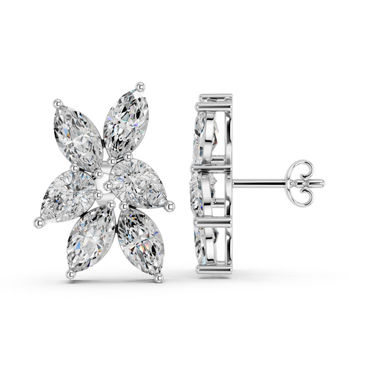 Marquise & Pear Lab Statement Earring in 14K White Gold – side view