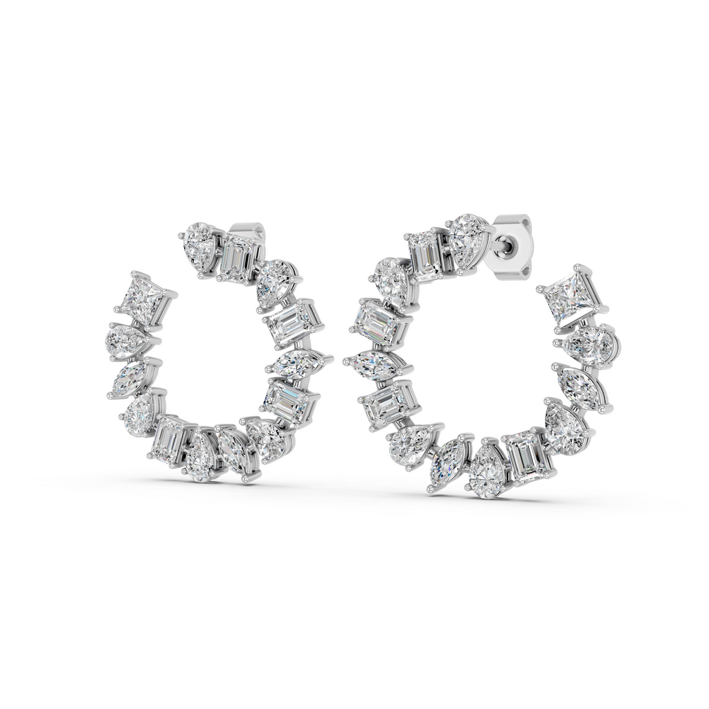 Multi Shape Lab Diamond Circle Earring in 14K White Gold – angled view