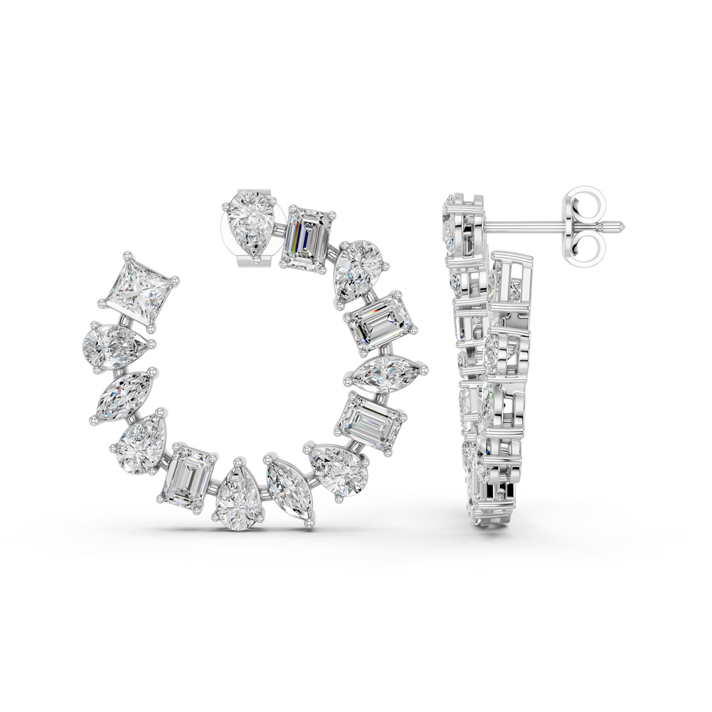 Multi Shape Lab Diamond Circle Earring in 14K White Gold – side view