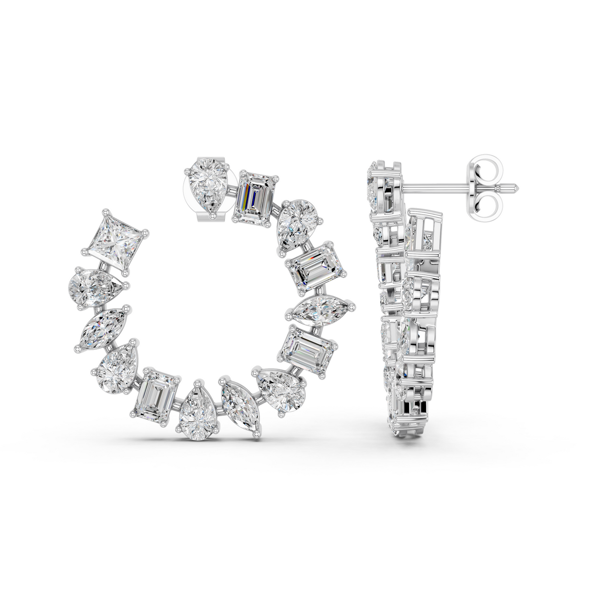 Multi Shape Lab Diamond Circle Earring in 14K White Gold – side view