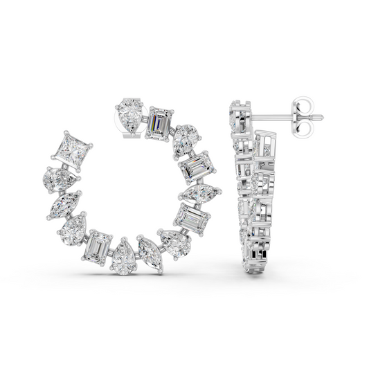 Multi Shape Lab Diamond Circle Earring in 14K White Gold – side view