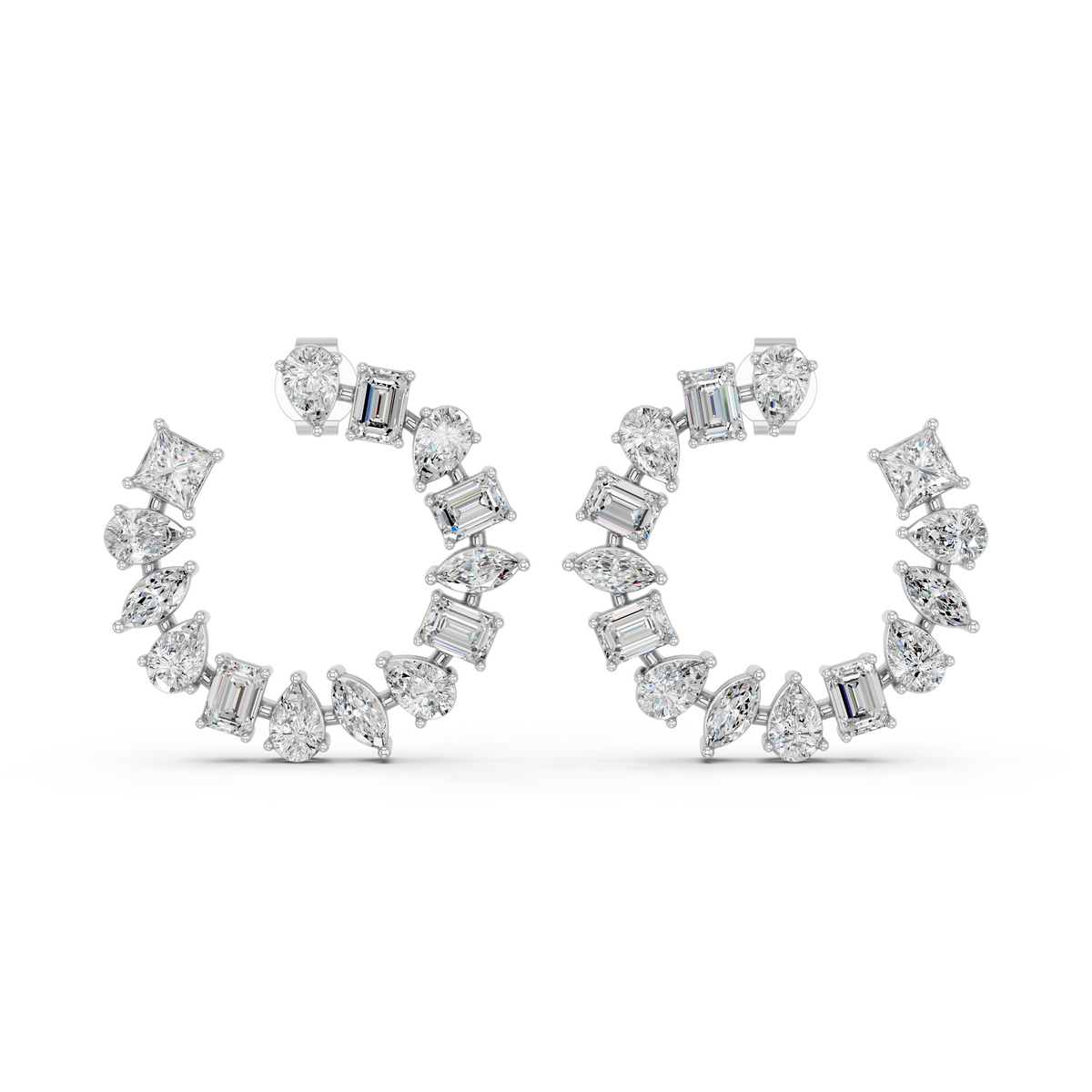Multi Shape Lab Diamond Circle Earring in 14K White Gold – top view