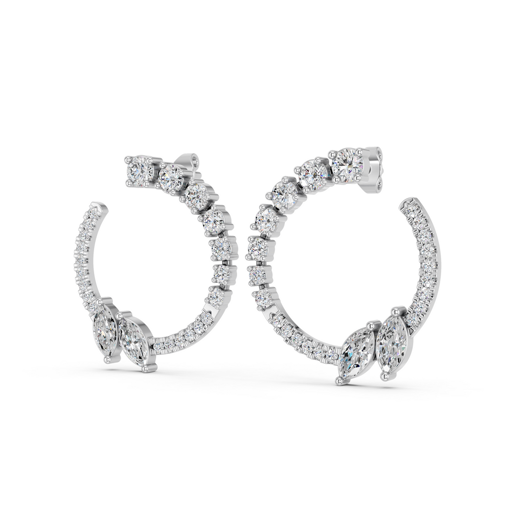 Marquise & Round Lab Diamond Circle Earring in 14K White Gold – angled view