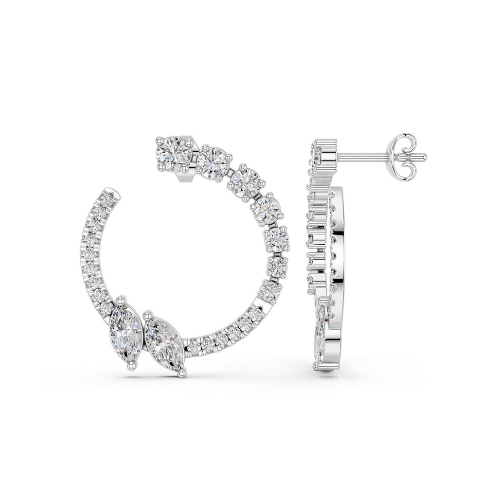 Marquise & Round Lab Diamond Circle Earring in 14K White Gold – side view