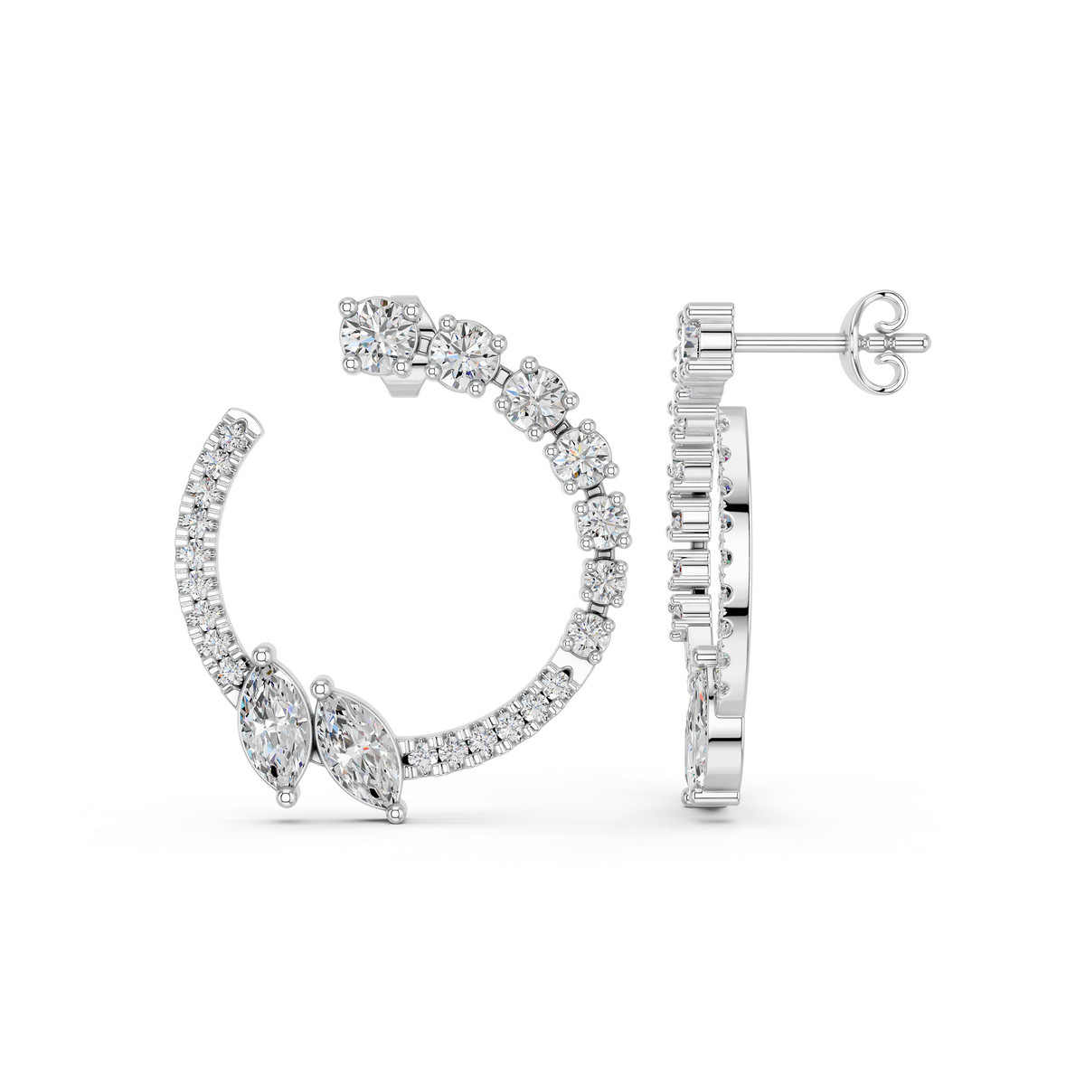 Marquise & Round Lab Diamond Circle Earring in 14K White Gold – side view
