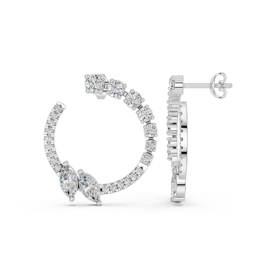 Marquise & Round Lab Diamond Circle Earring in 14K White Gold – side view