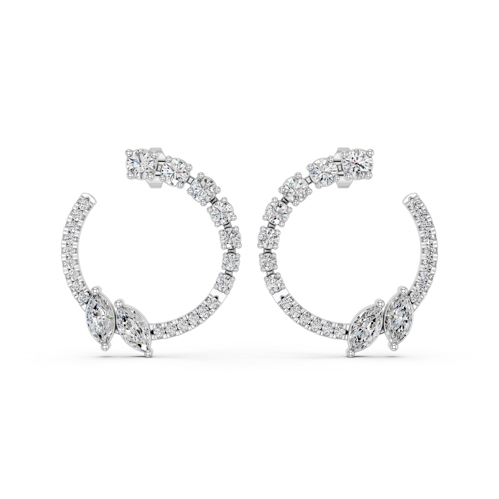 Marquise & Round Lab Diamond Circle Earring in 14K White Gold – top view