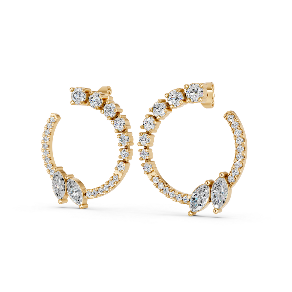 Marquise & Round Lab Diamond Circle Earring in 14K Yellow Gold – angled view