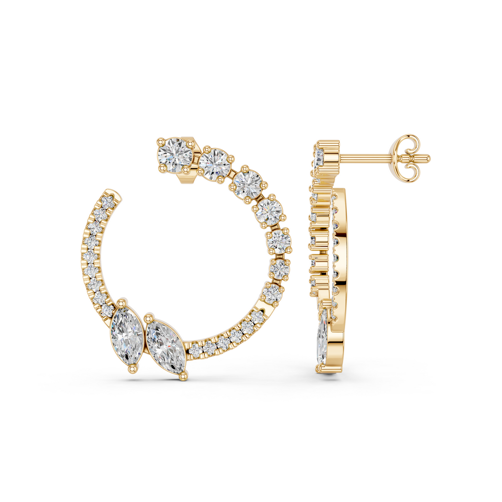 Marquise & Round Lab Diamond Circle Earring in 14K Yellow Gold – side view