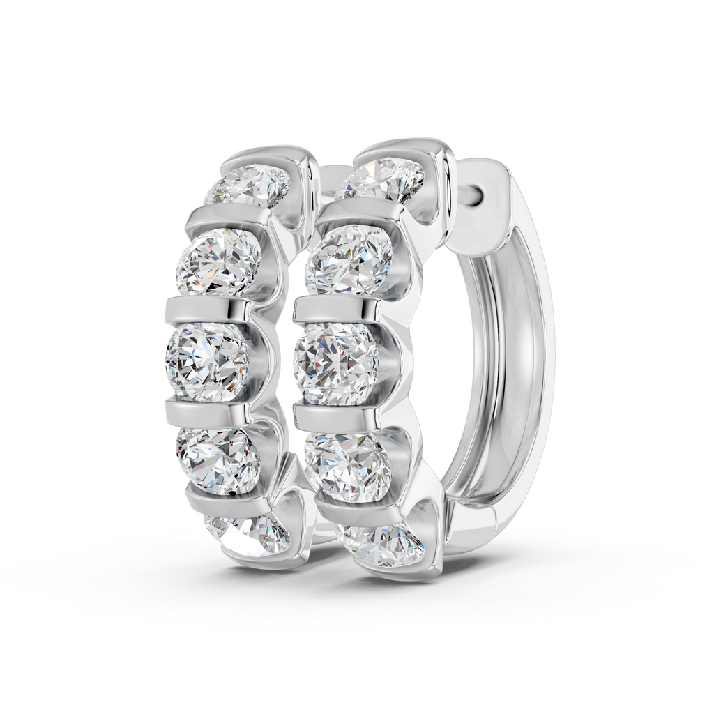 Round Lab Diamond 5 Stone Hoop Earring in 14K White Gold – angled view