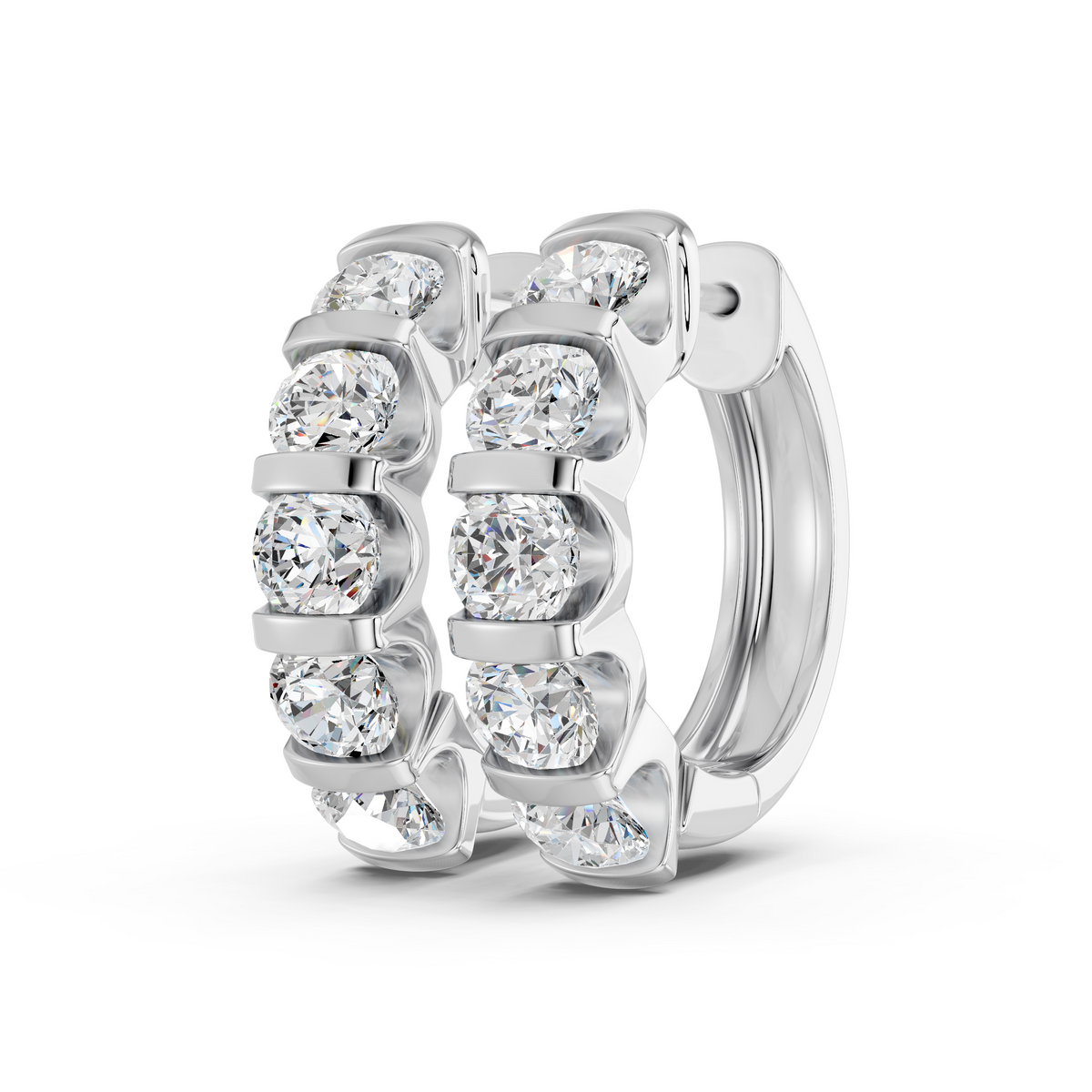 Round Lab Diamond 5 Stone Hoop Earring in 14K White Gold – angled view