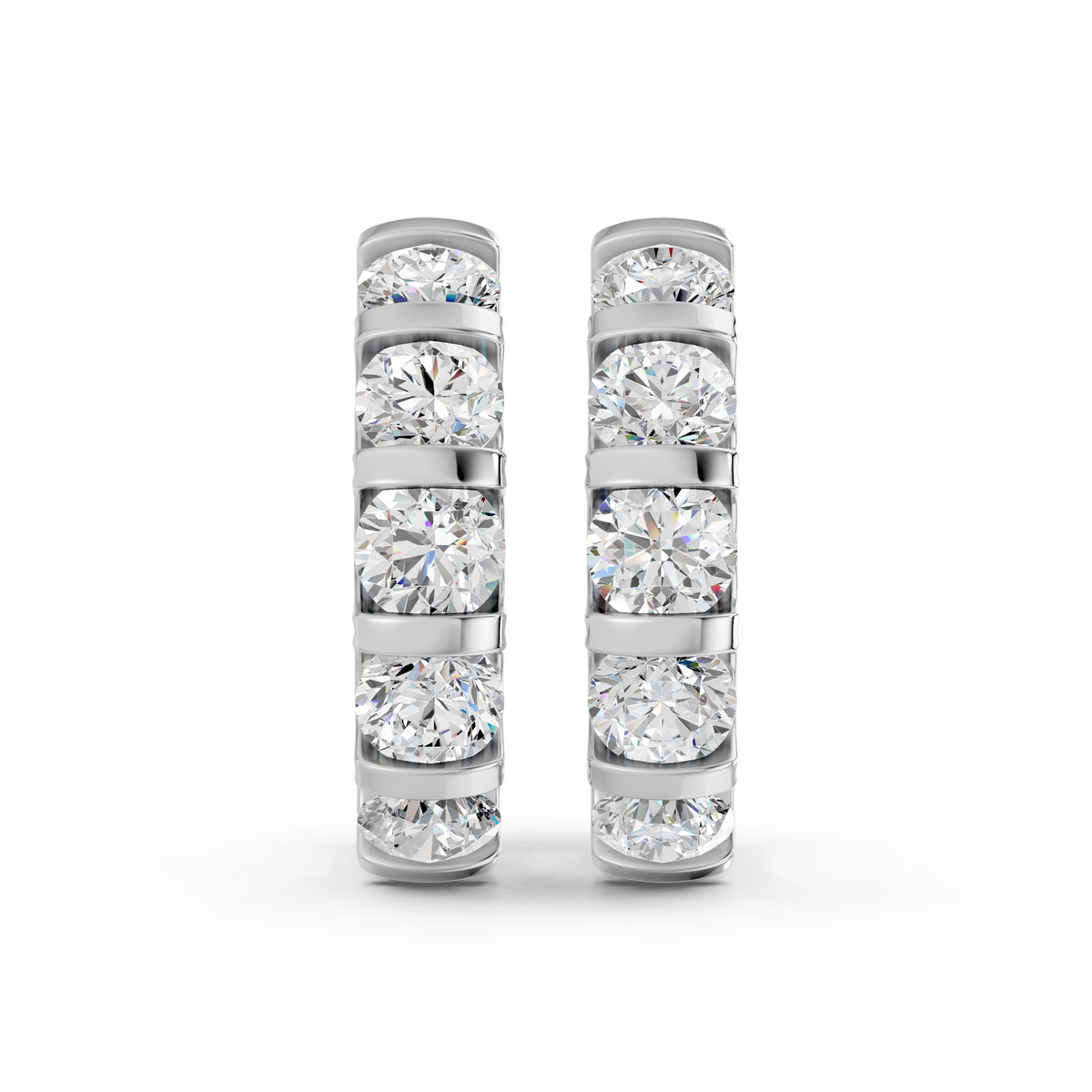 Round Lab Diamond 5 Stone Hoop Earring in 14K White Gold – front view