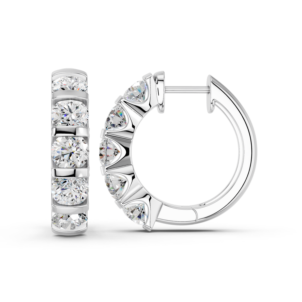 Round Lab Diamond 5 Stone Hoop Earring in 14K White Gold – side view