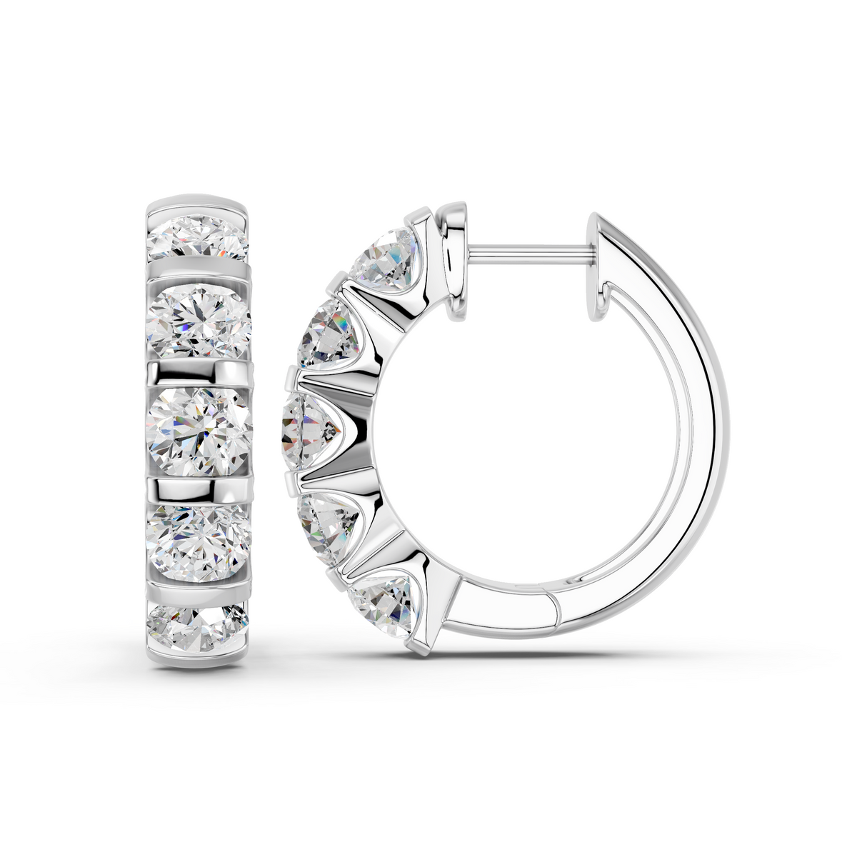 Round Lab Diamond 5 Stone Hoop Earring in 14K White Gold – side view