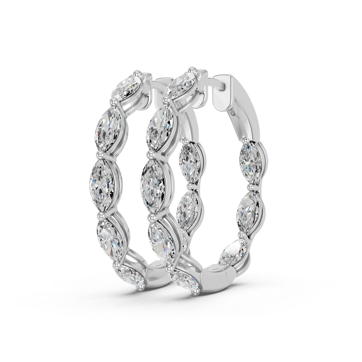 Rmarquise Lab Diamond Inside-Out Hoop Earring in 14K White Gold – angled view