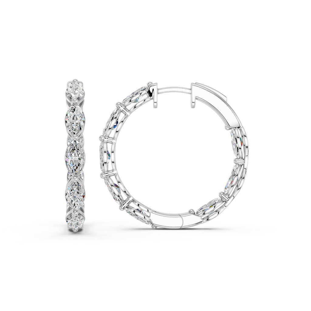 Rmarquise Lab Diamond Inside-Out Hoop Earring in 14K White Gold – side view