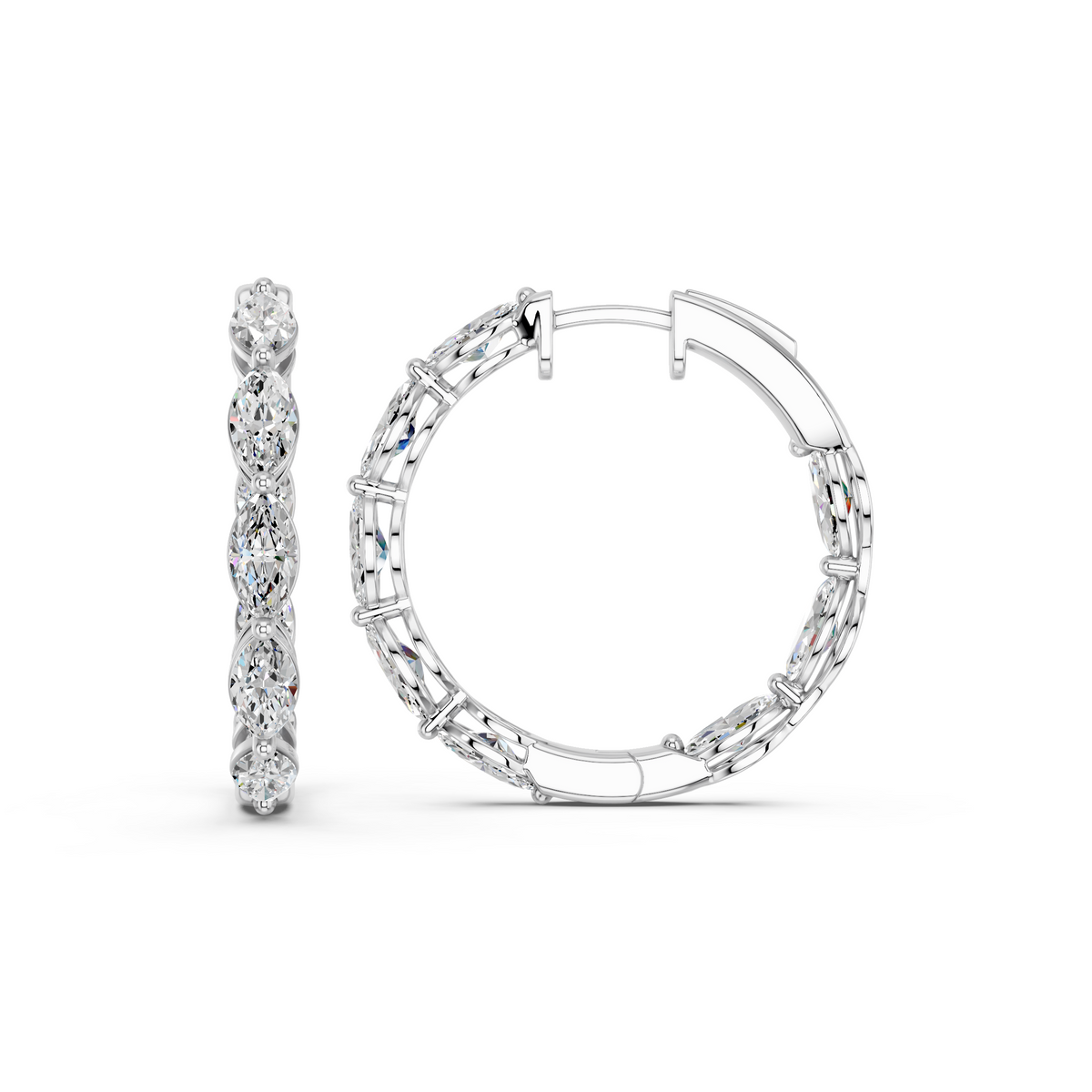 Rmarquise Lab Diamond Inside-Out Hoop Earring in 14K White Gold – side view