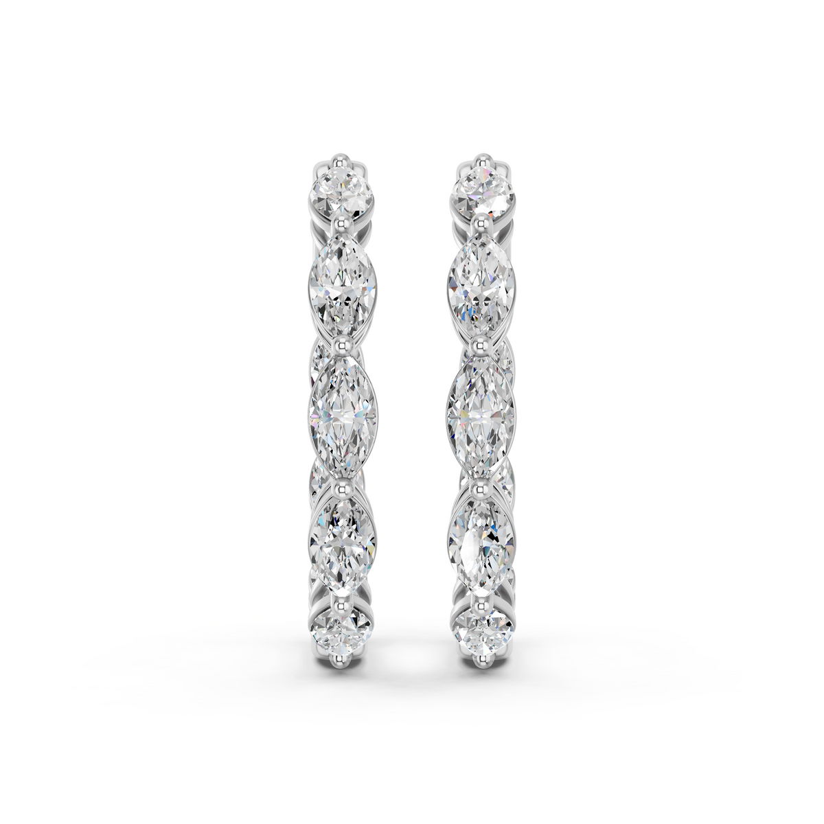 Rmarquise Lab Diamond Inside-Out Hoop Earring in 14K White Gold – top view