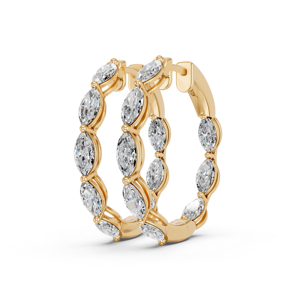 Rmarquise Lab Diamond Inside-Out Hoop Earring in 14K Yellow Gold – angled view