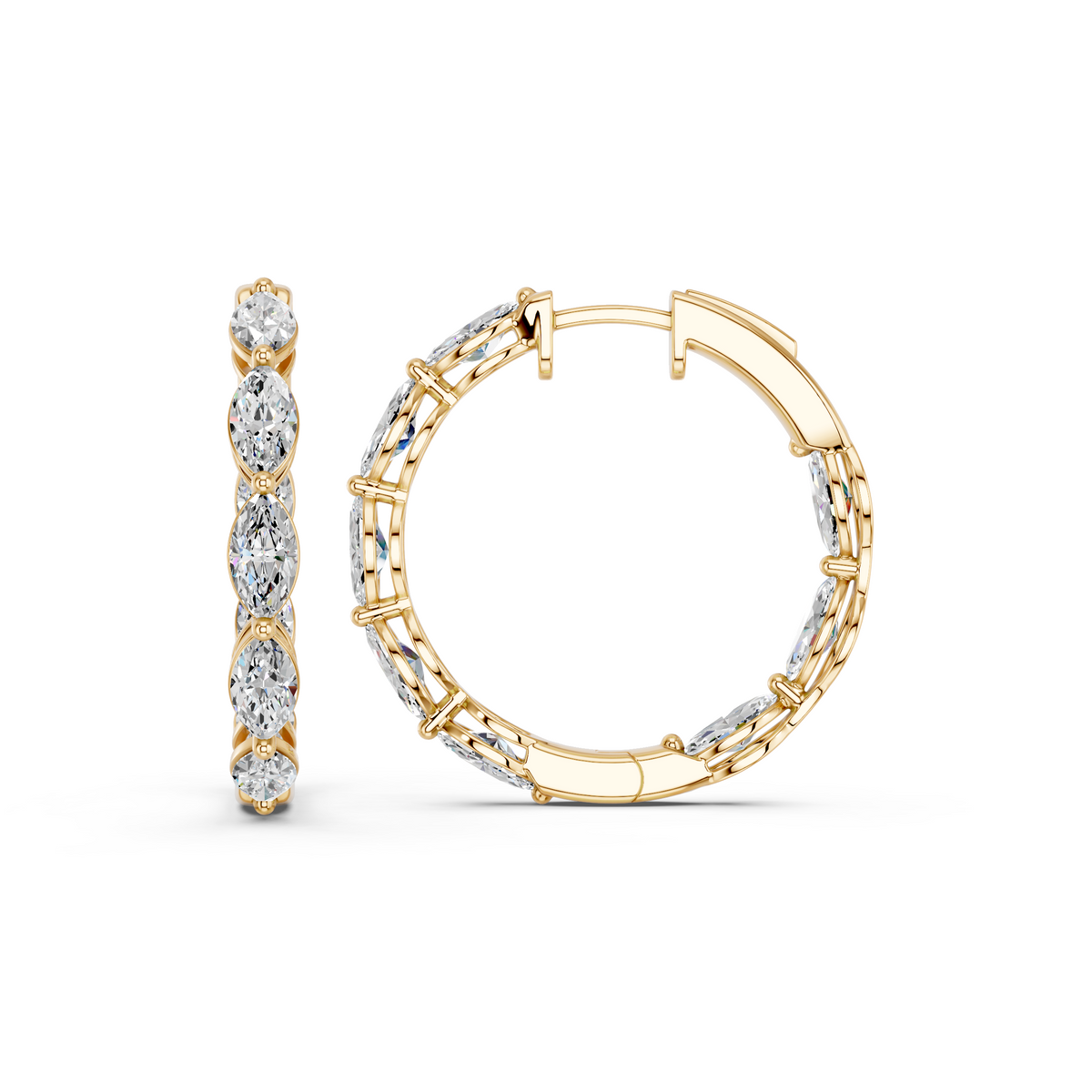 Rmarquise Lab Diamond Inside-Out Hoop Earring in 14K Yellow Gold – side view