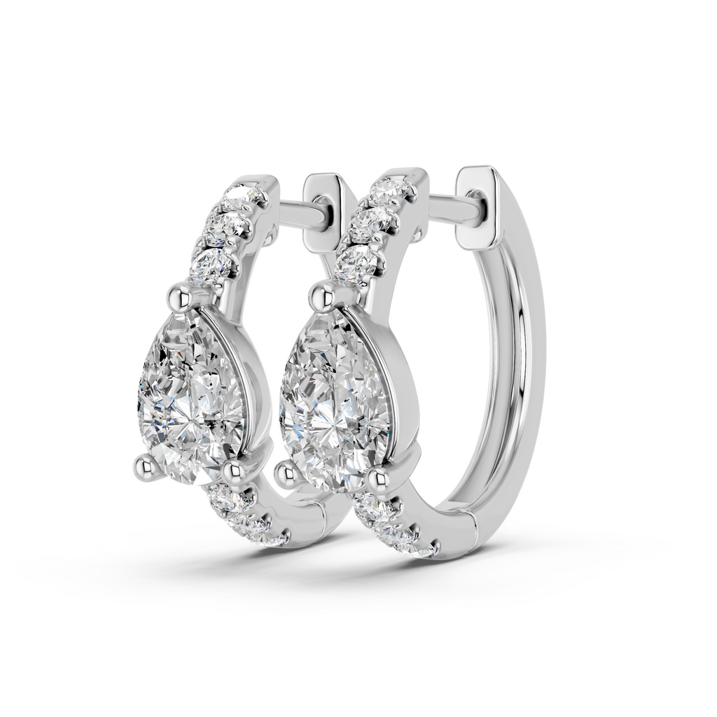 Pear Lab Diamond Hoop Earring in 14K White Gold – angled view