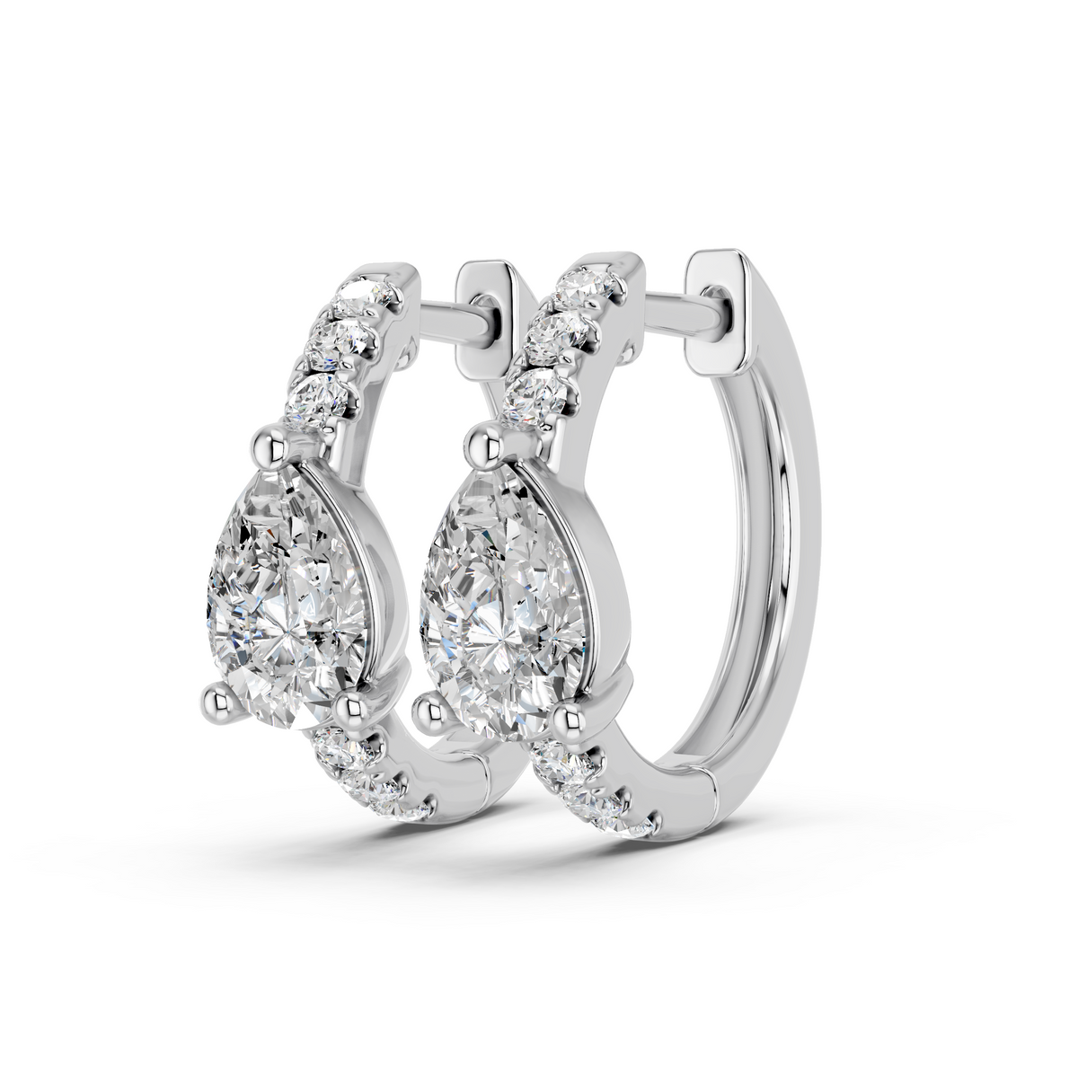 Pear Lab Diamond Hoop Earring in 14K White Gold – angled view
