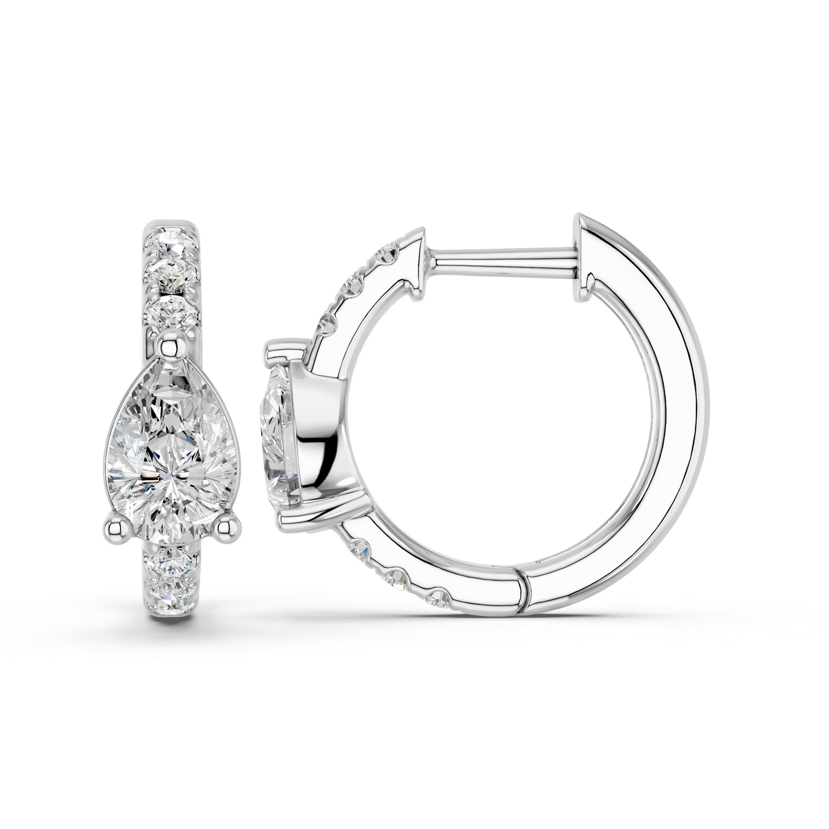 Pear Lab Diamond Hoop Earring in 14K White Gold – side view