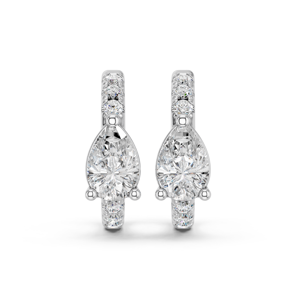 Pear Lab Diamond Hoop Earring in 14K White Gold – top view