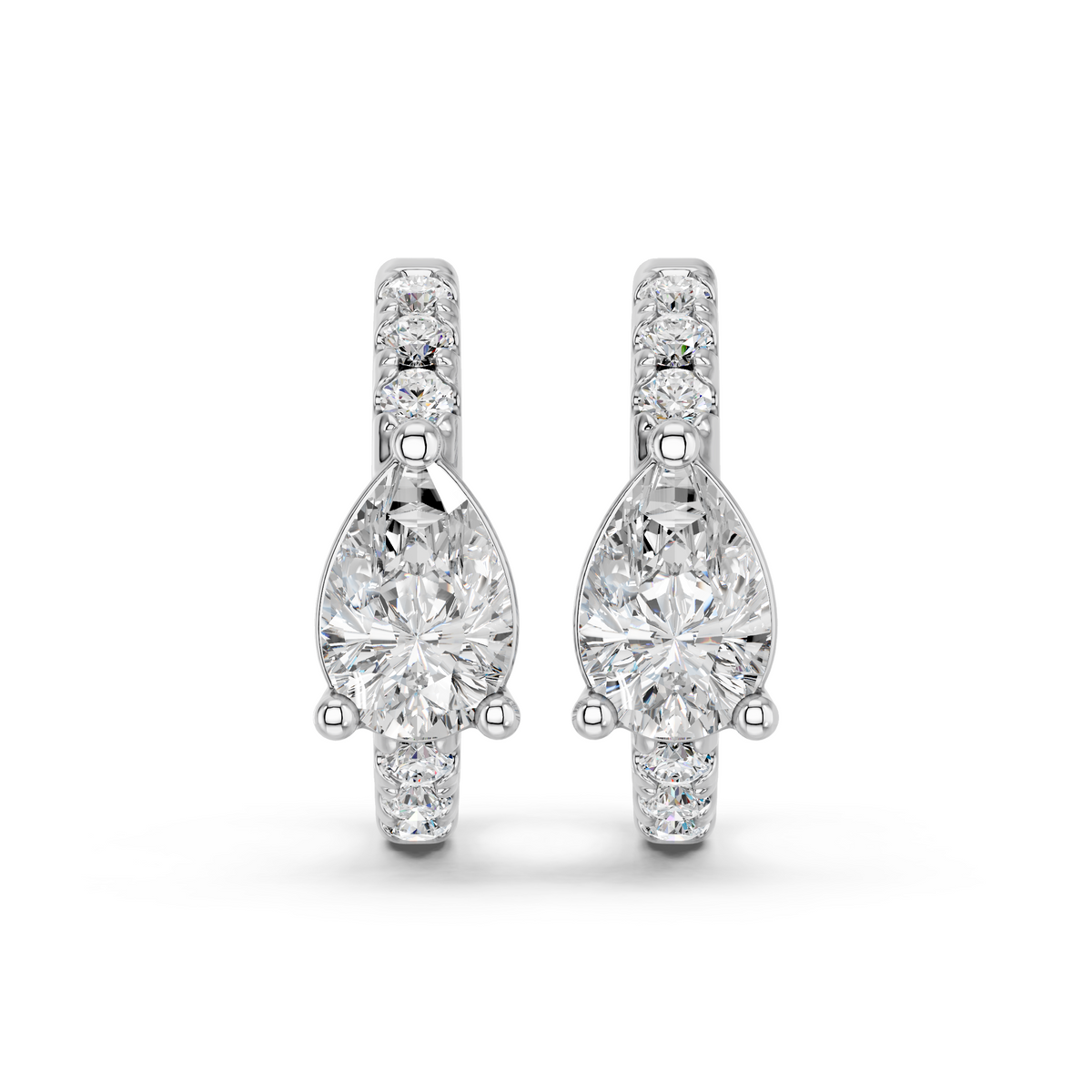Pear Lab Diamond Hoop Earring in 14K White Gold – top view