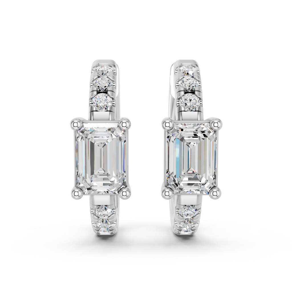 Emerald Cut Lab Diamond Hoop Earring in 14K White Gold – front view