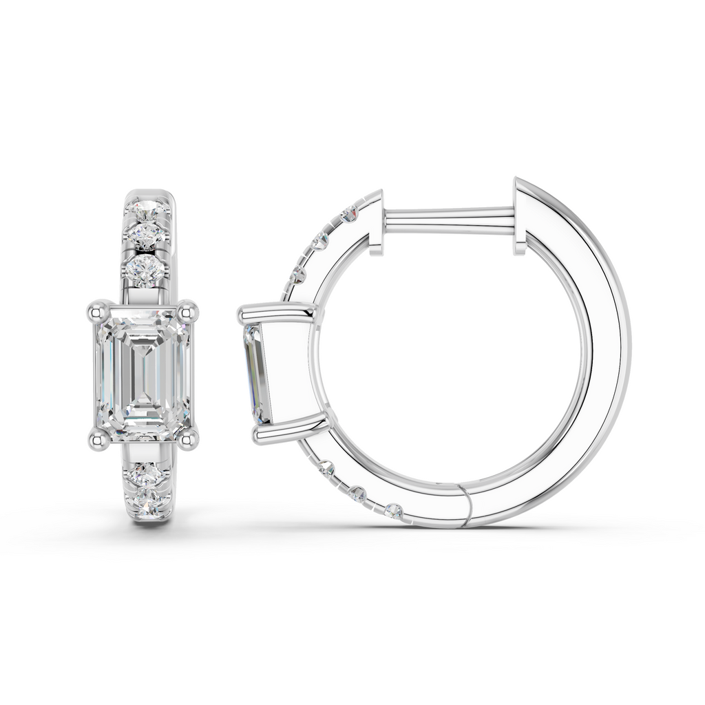 Emerald Cut Lab Diamond Hoop Earring in 14K White Gold – side view