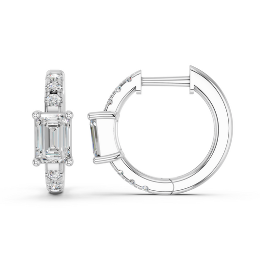 Emerald Cut Lab Diamond Hoop Earring in 14K White Gold – side view