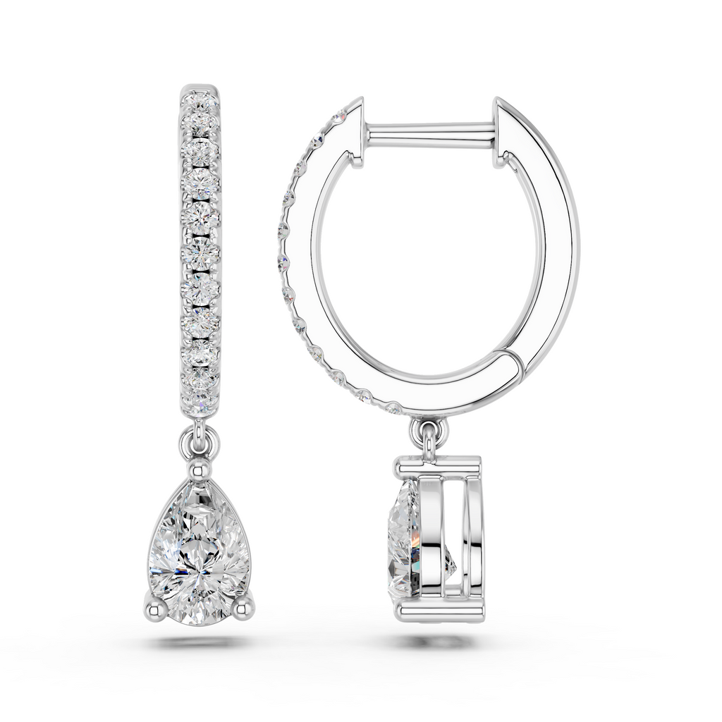 Pear Lab Diamond Dangle Drop Hoop Earring in 14K White Gold – side view
