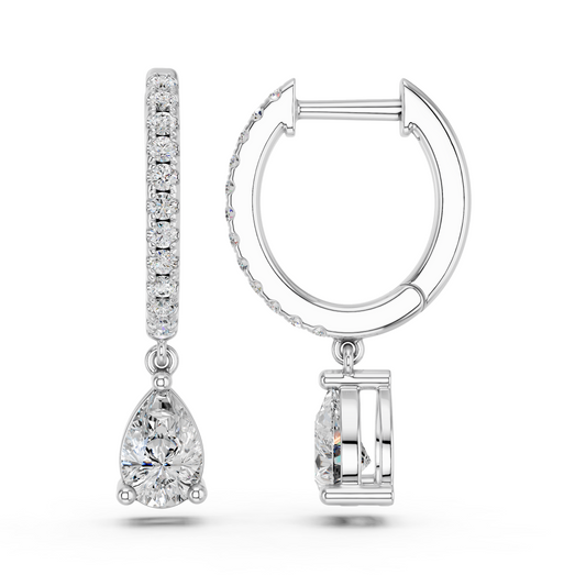 Pear Lab Diamond Dangle Drop Hoop Earring in 14K White Gold – side view
