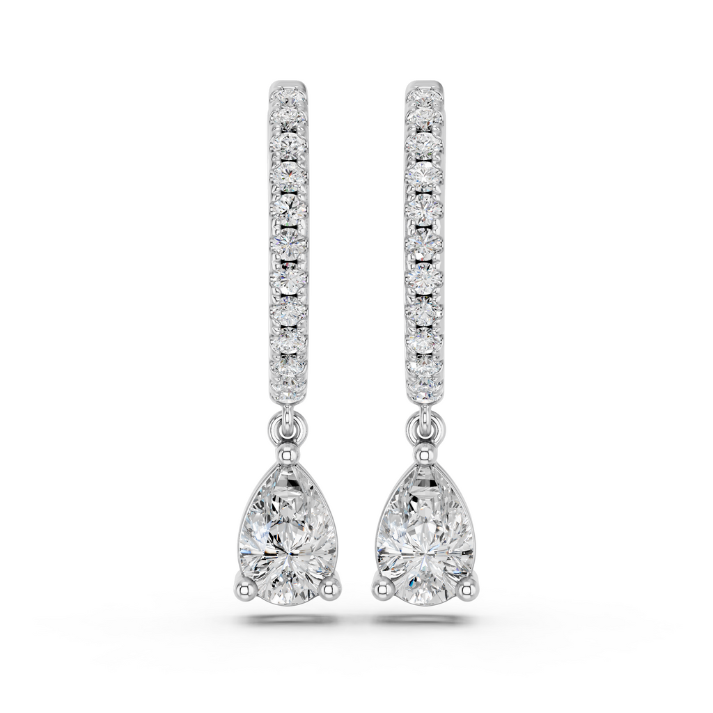 Pear Lab Diamond Dangle Drop Hoop Earring in 14K White Gold – top view