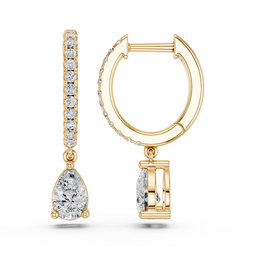Pear Lab Diamond Dangle Drop Hoop Earring in 14K Yellow Gold – side view