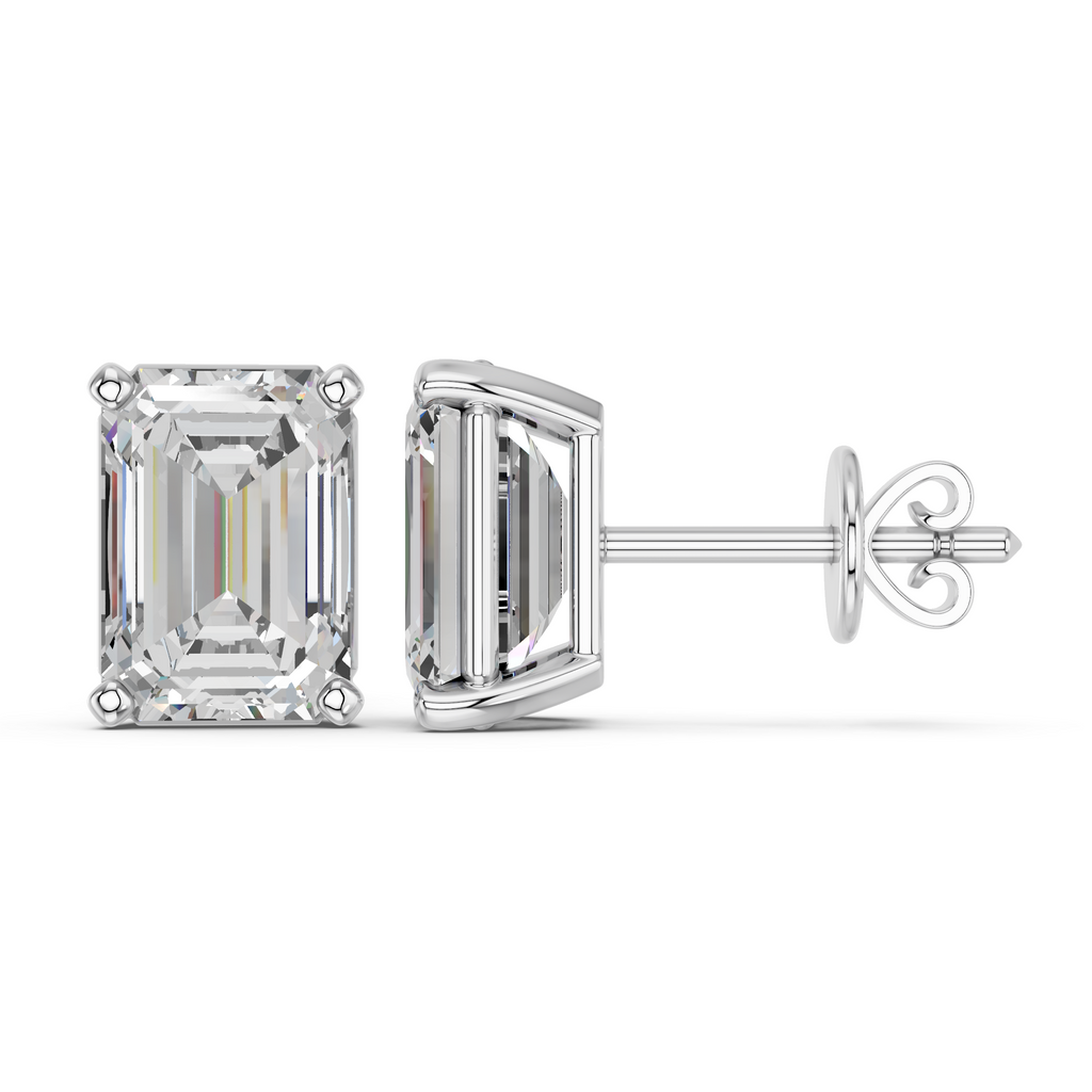Emerald Cut Lab Diamond Solitaire Stud in 14K White Gold – side view