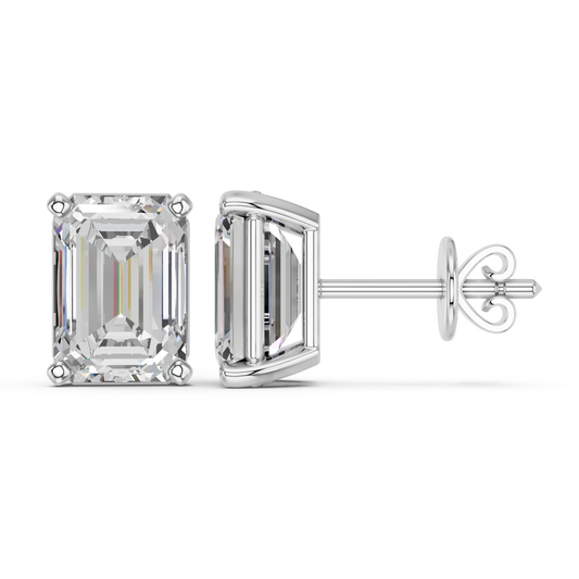Emerald Cut Lab Diamond Solitaire Stud in 14K White Gold – side view