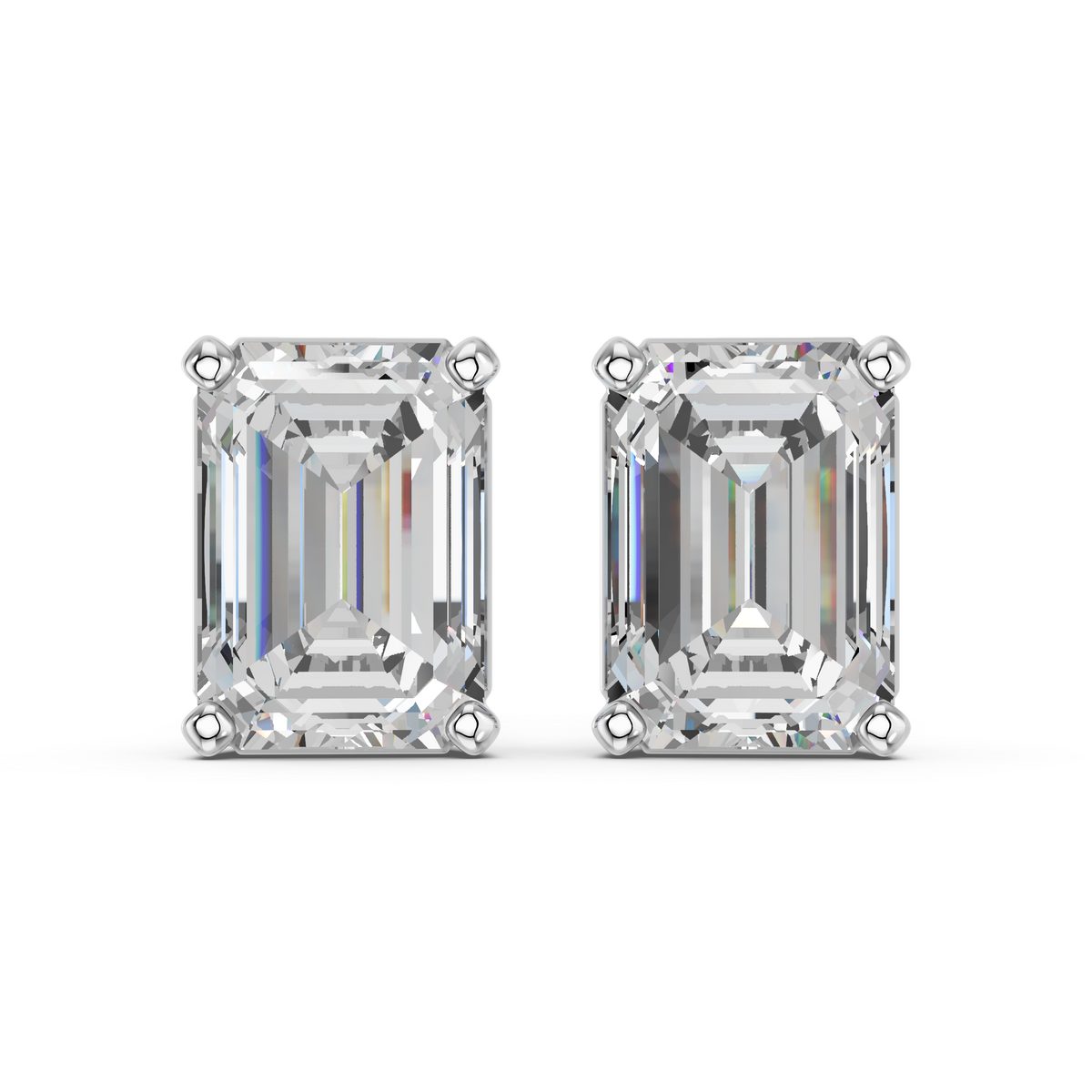 Emerald Cut Lab Diamond Solitaire Stud in 14K White Gold – top view