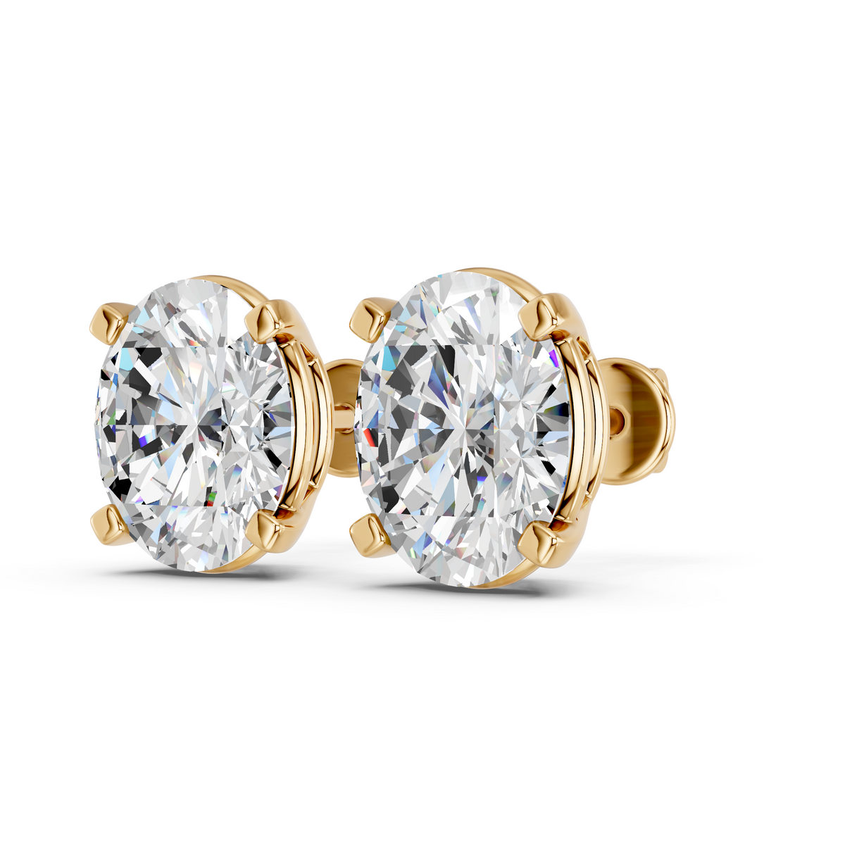 Oval Lab Diamond Solitaire Stud in 14K Yellow Gold – angled view