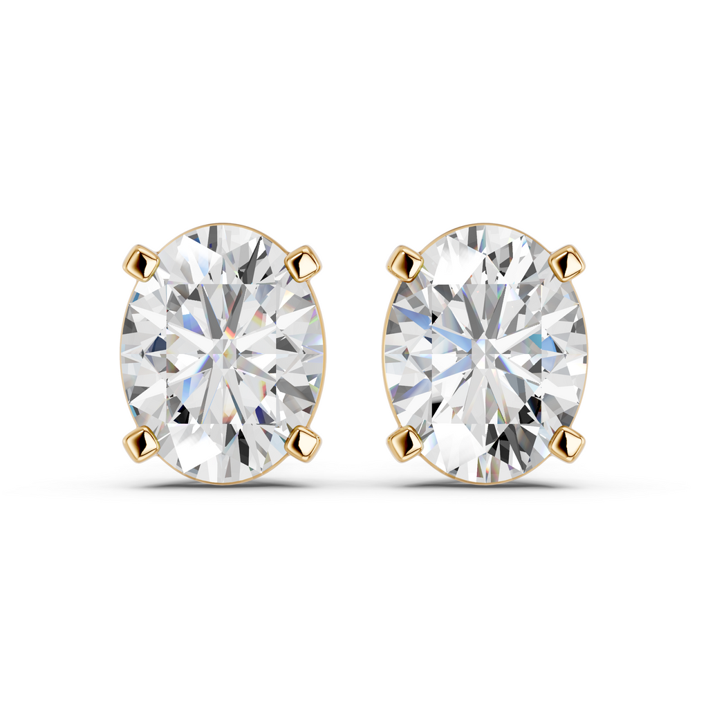 Oval Lab Diamond Solitaire Stud in 14K Yellow Gold – front view