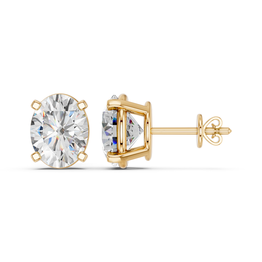 Oval Lab Diamond Solitaire Stud in 14K Yellow Gold – side view