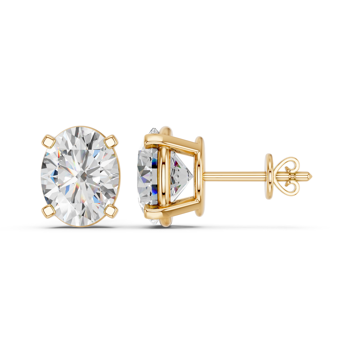 Oval Lab Diamond Solitaire Stud in 14K Yellow Gold – side view